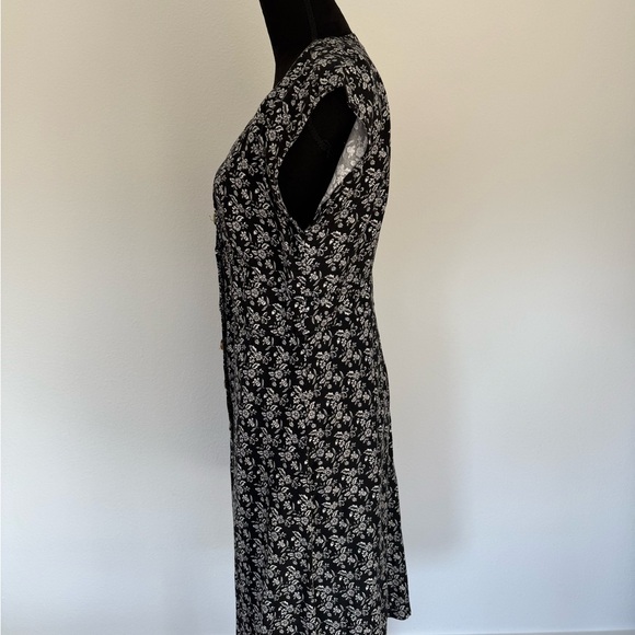 LOFT Black Floral button Down Dress. Linked 36” Bust 38”, waist 30 inches - Picture 4 of 5
